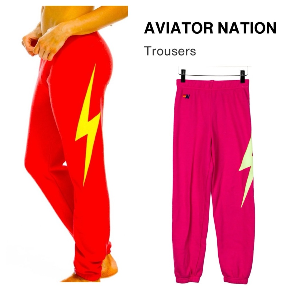 Aviator Nation Pink & Red Lightning Track Joggers
